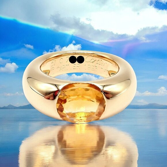 Authentic! Cartier 18k Yellow Gold Citrine Wide Large Ellipse Band Ring Size 5.5 - Picture 2 of 15